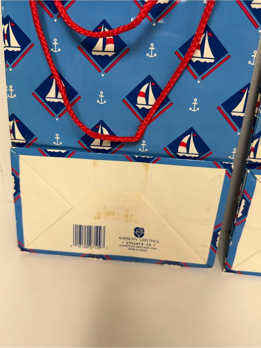 Vintage American Greetings Blue Nautical Sailboat Gift Bags (2 Bags) Gift Wrap